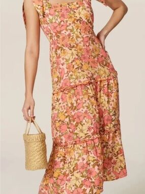 Show Me Your MuMu Pink and Yellow Floral Tie-Shoulder Maxi Dress